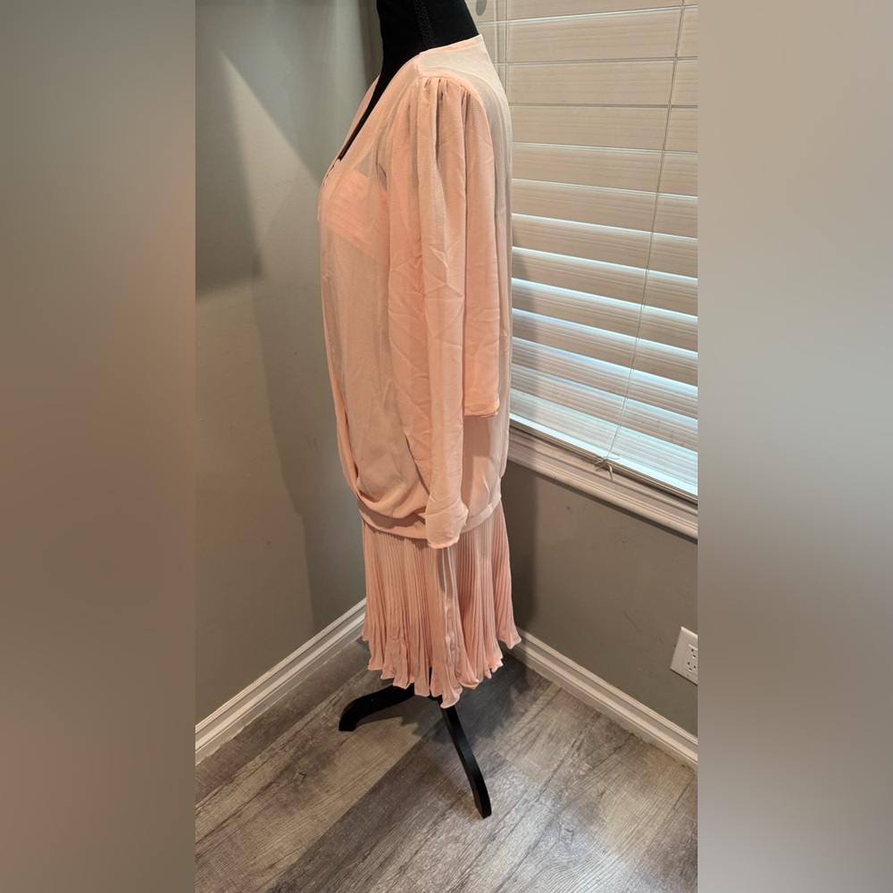 Vintage 80 Casadei Women Drop Waist Pleated Pearl Bead Accent Dress - Picture 4 of 6